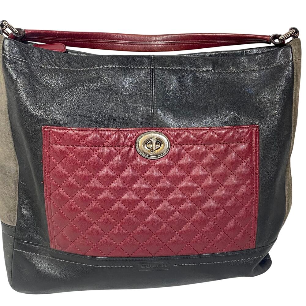 Coach Park Quilted Colorblock Hobo Shoulder Bag F24981 Black Red Leather